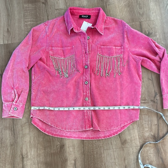 BNWT Pink fringe rhinestone shacket - Picture 3 of 3
